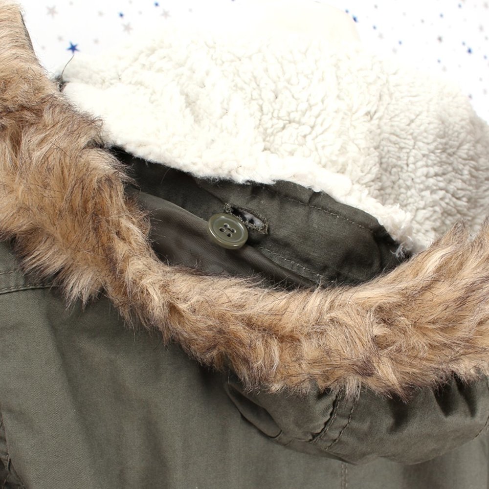 Olive Faux Fur Hooded Sherpa Lined Utility Jacket - Picture 12 of 16